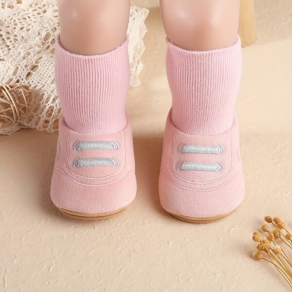 1 Pair Cozy Winter Baby Cartoon Socks with Non-Slip Sole for 0-1 Year Old Boys & Girls - Soft Fleece Lined, Mid-Calf Height, Cute Design for Daily & Casual Wear, Toddler Indoor Shoes | Snug Fit Socks | Hook-and-loop Fastener Closure Socks, Baby Socks - Image 5