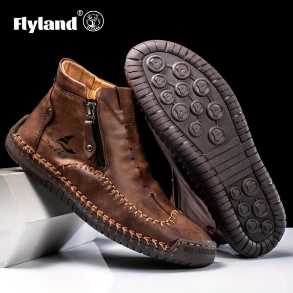 Comfortable Wear-resistant FLYLAND Men's Ankle Boots Vintage Style Non-slip Stitch Boots for Hiking Trekking Climbing Outdoor Shoes - Image 15
