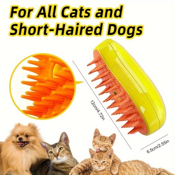Steamy Cat Brush 3 in 1 Self-Cleaning Pet Grooming Tool - Plastic Novelty Pet Brush for Cats and Short-Haired Dogs, Efficient Massage, Shedding, Detangling, for Pets 14+ Years Old - Image 2