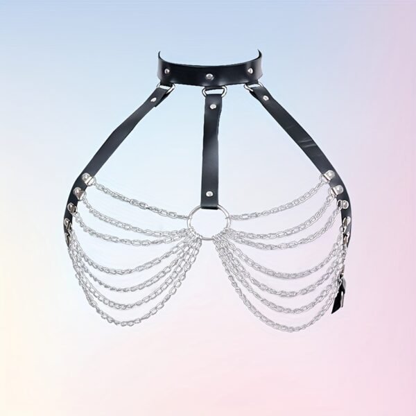 Sexy Tassel Metal Chain Belt Women Hollow PU Leather Harness Chest Cage Bra Gothic Suspender - Image 6
