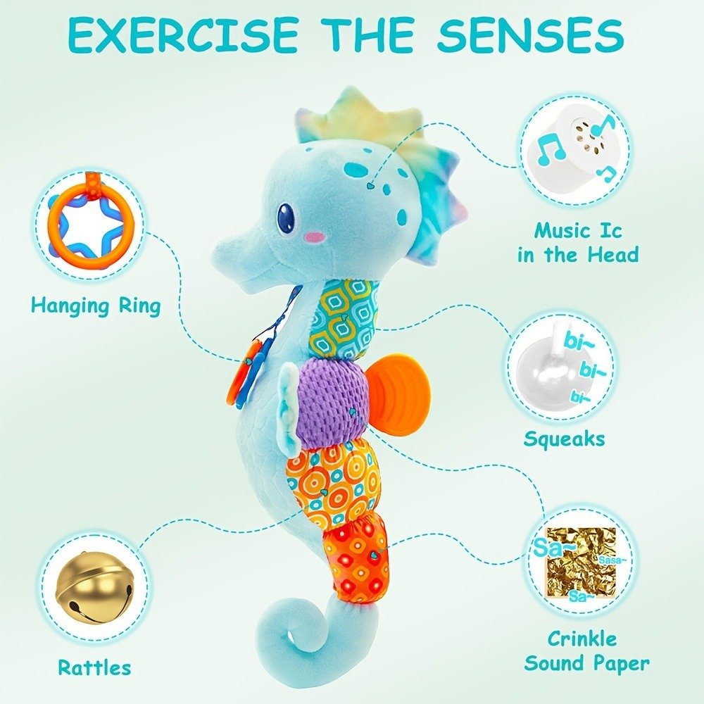 Baby Toys 0-6 Months, Infant Musical Stuffed Animals Seahorse Soft Toy With Bright Colors, Crinkle Sound Paper, Multi-Textures & Rattles, Blue, Christmas Gift Halloween Gift Easter Gift Birthday Gift As Halloween, Christmas Gift - Image 3