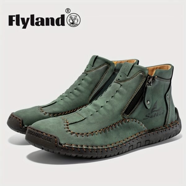 Comfortable Wear-resistant FLYLAND Men's Ankle Boots Vintage Style Non-slip Stitch Boots for Hiking Trekking Climbing Outdoor Shoes - Image 9