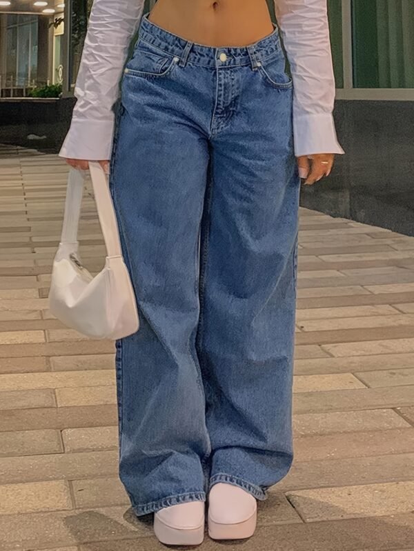 Vintage Chic High-Waisted Relaxed Fit Mom Jeans - Women Jeans - 90s Inspired, Straight Leg, Machine Washable, Comfortable, Y2K Retro Style, Blue Denim, Easy Care - Image 2