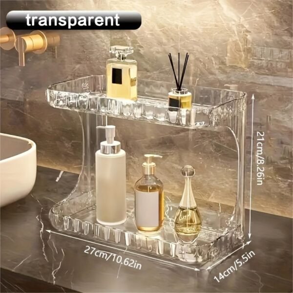 1pc Double Layer Bathroom Storage Rack, 2 Tier Bathroom Organizer for Perfumes And Makeups, Skincare, Toiletries, Modern Plastic Desktop Storage Holder for Bathroom - Image 7