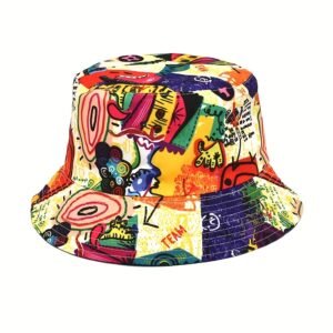 Abstract Cartoon Graffiti Bucket Hat Trend Print Casual Fisherman Cap Unisex Sunscreen Basin Hats For Women Men