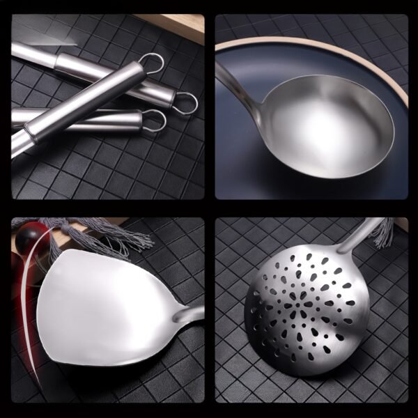 Stainless Steel Kitchen Utensil Set - Long Handle Spatula, Ladle & More for Cooking and Serving - Image 5