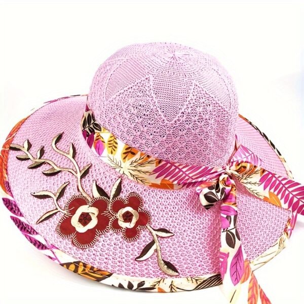 1pc Satin Print Streamer Decorative Sun Hat Personalized Flower Embroidered Wide Brim Hat Summer Stylish Sunshade Beach Hats For Women - Image 8