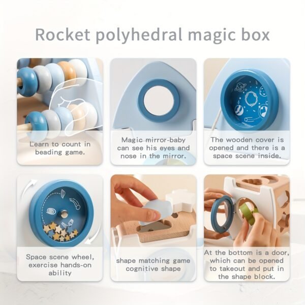 Wooden Rocket 5-in-1 Playset, Educational Early Learning Toys, Baby Toys, Promote Hand-Eye Coordination, Birthday Gift for 708.66inch+ Children, Halloween, Christmas, Thanksgiving Gifts, 4th Of July - Image 6