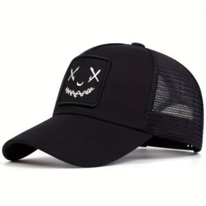 Smiling Face Embroidery Baseball Cap Unisex Mesh Breathable Hip Hop Trucker Hat Adjustable Sunscreen Dad Hats For Women & Men