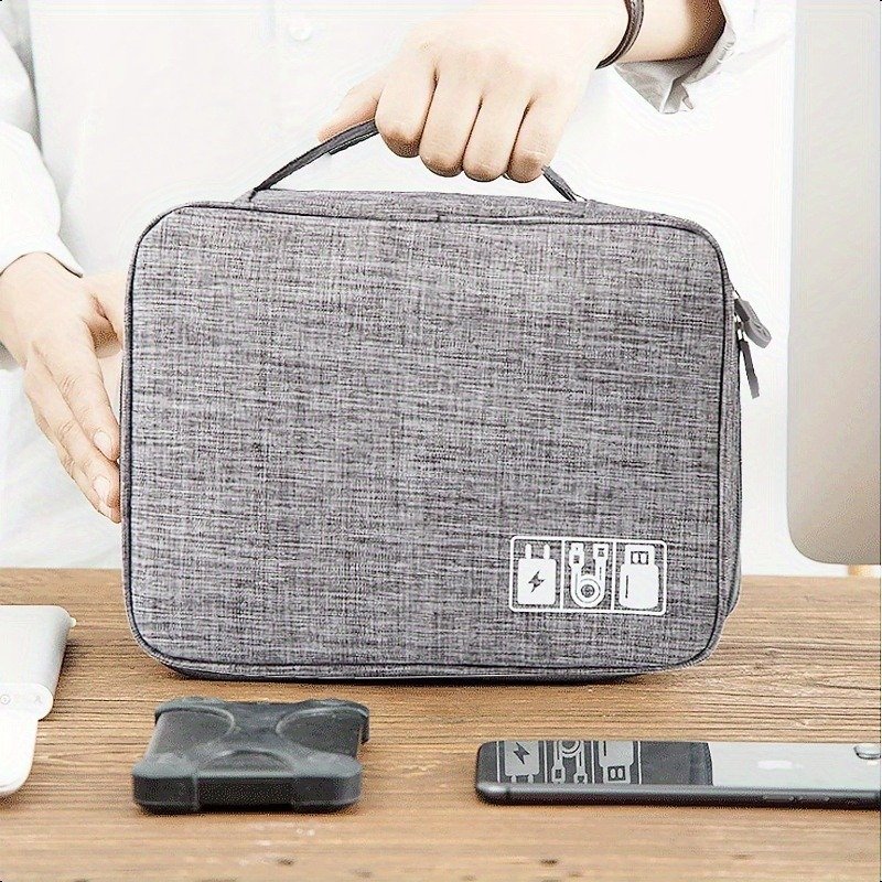 Heavy-Duty Travel Organizer Bag for Electronics & Cables - Adjustable Compartments, High Quality Canvas, Leather-like Material, 3.5x7.9.45 Inch, Mixed Colors with Orange Accents - Holds Chargers, Power Banks, Earphones, USB Cables, Large Capacity Travel B - Image 8