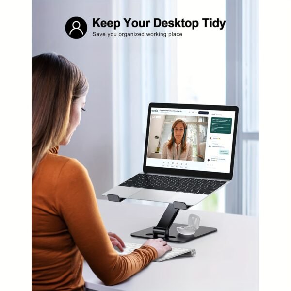 Adjustable Ergonomic Laptop Stand - Elevate Your Workspace with Height Customization, Aluminum Build, and Compatibility with 10-16" Notebooks - Portable, Space-Saving, and Easy to Assemble (Black) - Image 3