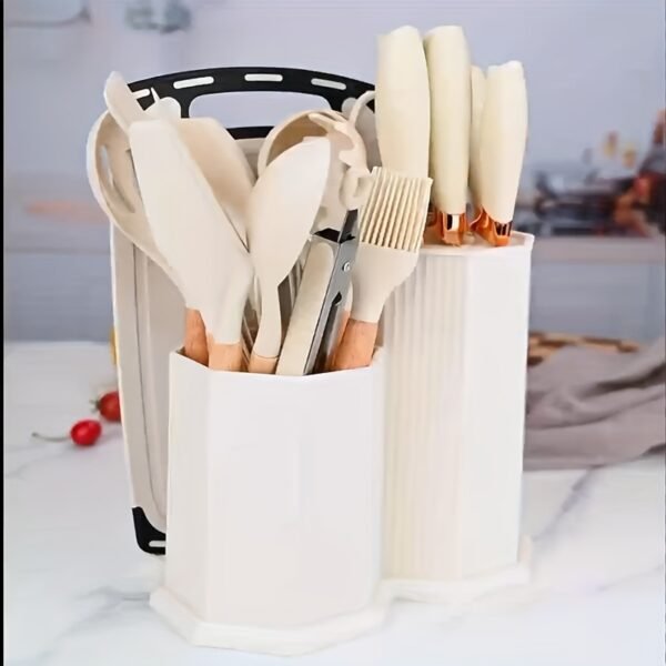 Premium 19-Piece White Silicone Kitchen Utensil Set - Non-Stick, Heat Resistant, Wooden Handle, Including Spatulas, Egg Beaters, & More - Durable, Easy Clean, Ergonomic Design for Hassle-Free Cooking - Image 6