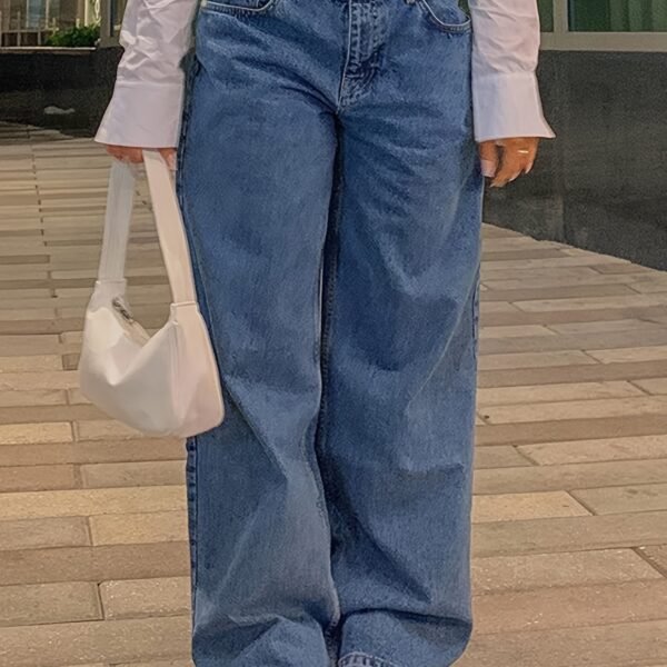 Vintage Chic High-Waisted Relaxed Fit Mom Jeans - Women Jeans - 90s Inspired, Straight Leg, Machine Washable, Comfortable, Y2K Retro Style, Blue Denim, Easy Care - Image 6