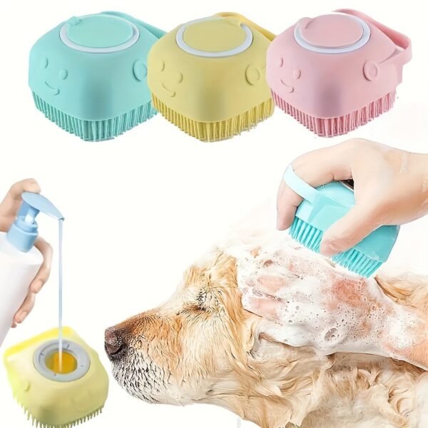 1pc Pet Shampoo Brush, Silicone Massage Rubber Bath Comb With Shampoo Storage For Dog & Cat Grooming Tool