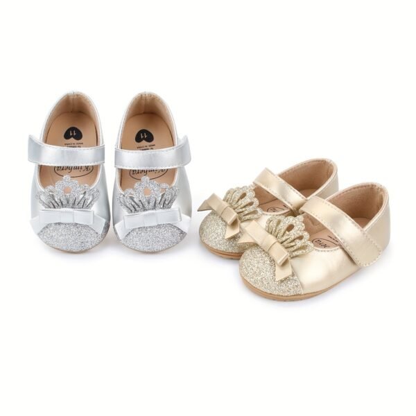 Trendy Sequin Crown Mary Jane Shoes for Baby Girls - Comfortable, Lightweight, Non-Slip, Soft Flat Sole, Elegant Design for Indoor Outdoor Party, Spring and Autumn - Breathable, Easy to Wear, Adorable Fashion Statement - Image 2