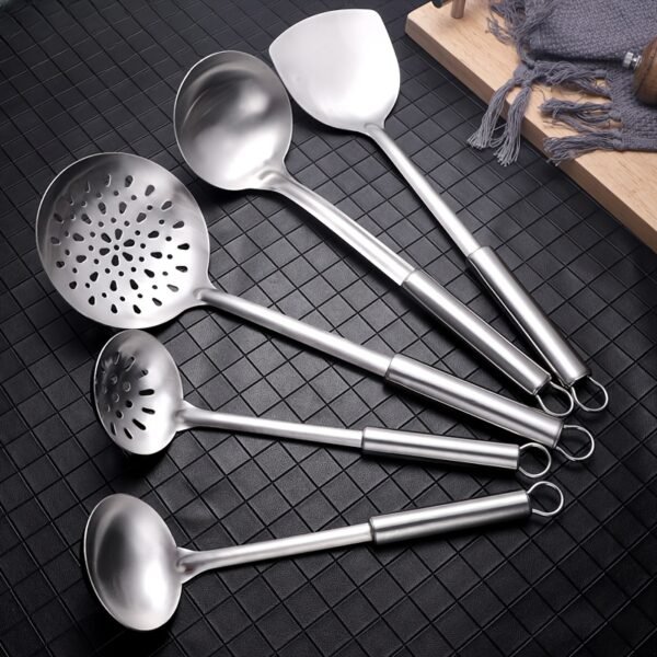 Stainless Steel Kitchen Utensil Set - Long Handle Spatula, Ladle & More for Cooking and Serving