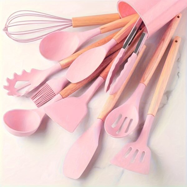 12-Piece Premium Non-Stick Silicone Kitchen Utensil Set with Ergonomic Wooden Handles - Durable, Heat-Resistant, Easy to Clean, and Safe for Cooking and Baking - Ideal for Back to School, Dorm Essentials, and Home Cooking Enthusiasts - Image 16