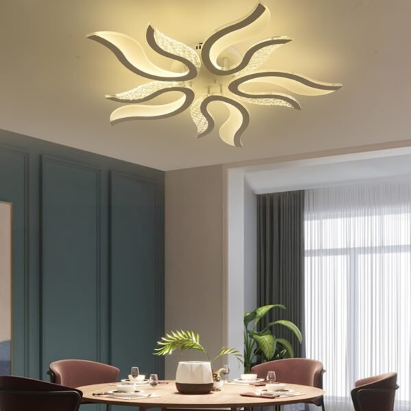 LED Ceiling Light Dimmable Modern Ceiling Lamps with Remote, Flame Shape LED Chandelier Light Fixture for Living Room Dining Room Bedroom Decorative Lamp, 3 Color/3000-6500K - Image 2