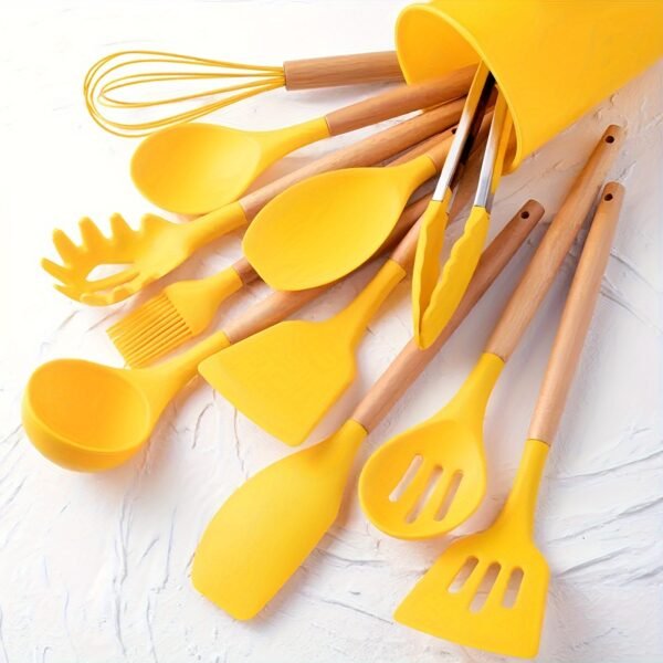12-Piece Premium Non-Stick Silicone Kitchen Utensil Set with Ergonomic Wooden Handles - Durable, Heat-Resistant, Easy to Clean, and Safe for Cooking and Baking - Ideal for Back to School, Dorm Essentials, and Home Cooking Enthusiasts - Image 18