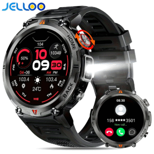 [Smart Watch] JELLOO 1.45 Inch Touchscreen Smart Watch | Fitness Tracker for Men, Answer/Make Calls, Rechargeable Battery, Zinc Alloy Body, Silicone Strap - Ideal for iPhone & Android, Minimalist Watch Design, Durable Watchband