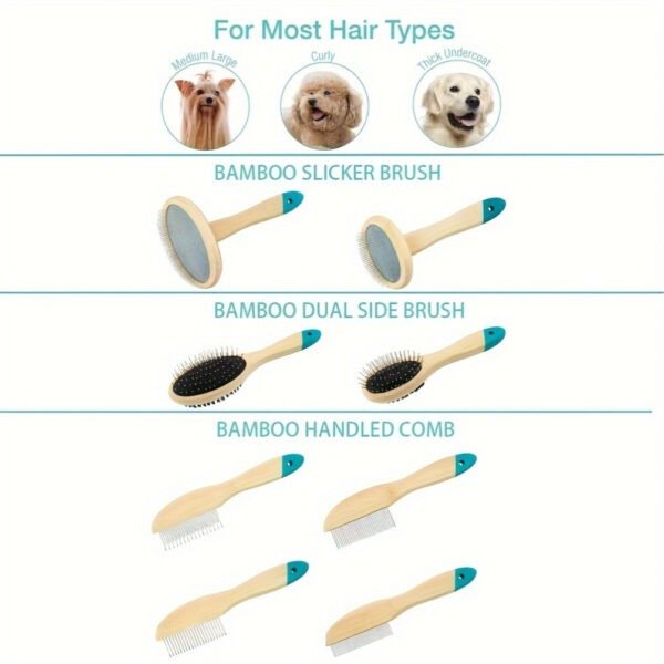 [Lightweight Bamboo Pet Grooming] 1pc Stainless Steel Double-Sided Pet Brush, Comfortable Round Head Comb, Lightweight Bamboo Handle, Quality Build for Dog Grooming and Hair Care - Image 3