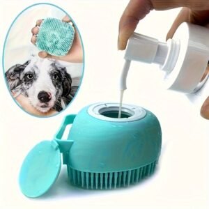2pcs Silicone Pet Shampoo Brush with Shampoo Storage - Gentle Massage and Grooming Tool for Dogs and Cats (Blue & Pink)