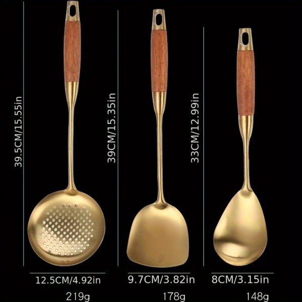 6pcs Luxury Golden Stainless Steel Kitchen Utensil Set - Includes Spatula, Ladle, Slotted Turner & More - Perfect for Cooking, Baking & Serving - Ideal Gift for Holidays - Image 4