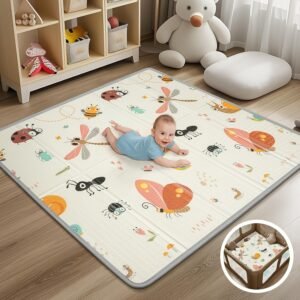 Crawling Game Fence Mat With Cute Cartoon Patterns, Play Game Mat, Baby Swing Suitable For Family Living Rooms, Car Picnics, Travel Home Essentials XPE 50 * 50 Inches, Thick And Soft Size Double-sided Pattern Folding Crawling Mat Play Mat For Baby