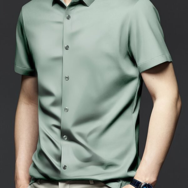 [Solid Formal Shirt] Mature Men's Solid Formal Short Sleeve Button Up Shirt - Summer Business Top - Image 15