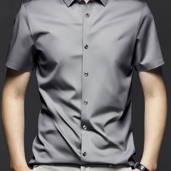 [Solid Formal Shirt] Mature Men's Solid Formal Short Sleeve Button Up Shirt - Summer Business Top - Image 14