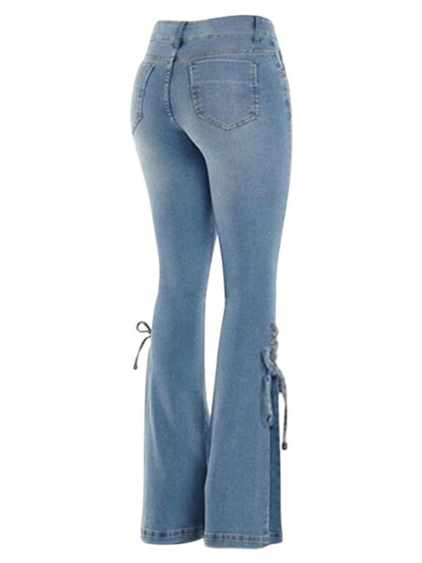 Women Jeans, High Waist Tie-up Solid Slim Fit Casual Flared Pants Trousers Streetwear - Image 4