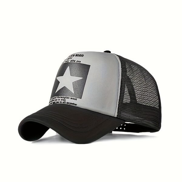 [Candy Block Print Trucker Hat] Pentagram Print Unisex Trucker Hat Mesh Breathable Lightweight Baseball Cap Candy Block Casual Sports Dad Hats For Women & Men - Image 10