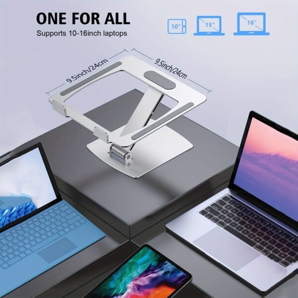 Adjustable Aluminum Laptop Stand for 10-16 Inch Laptops, Ergonomic Foldable Computer Stand, Silver or Black - Image 2