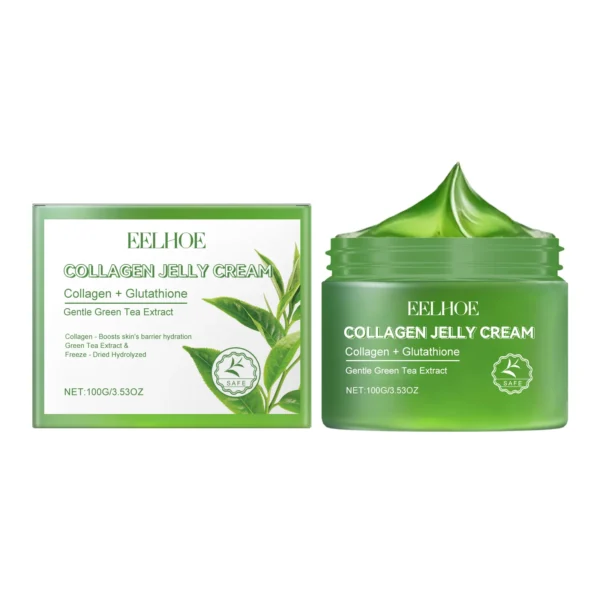 EELHOE Green Tea Collagen Jelly Cream Gentle Moisturizing Facial Soothing Dry Skin Enhance Skin Elasticity Deeply Hydrate Cream - Image 9