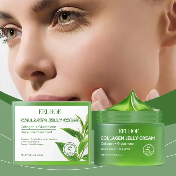 EELHOE Green Tea Collagen Jelly Cream Gentle Moisturizing Facial Soothing Dry Skin Enhance Skin Elasticity Deeply Hydrate Cream - Image 5