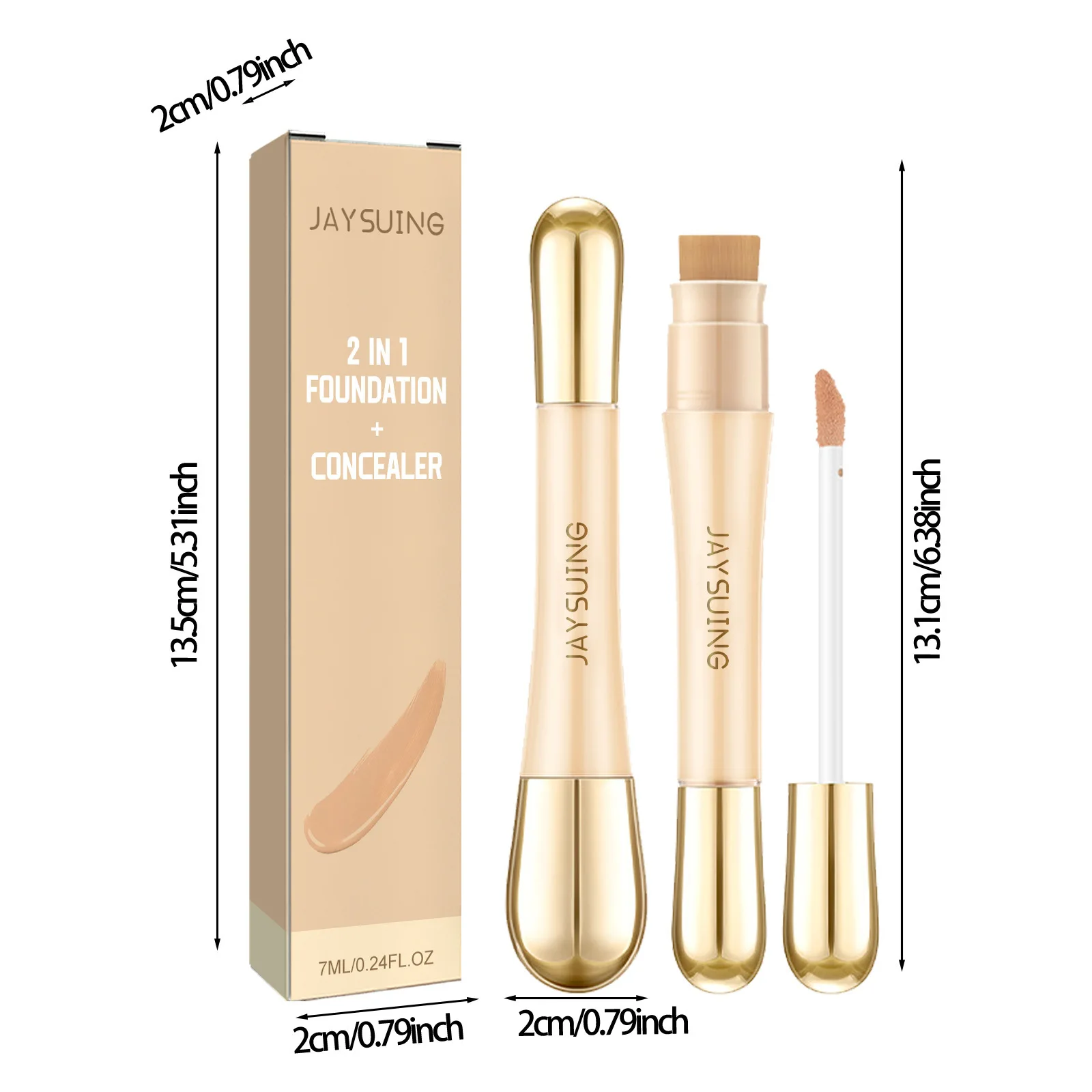 Jaysuing 7ml 2in1 Concealer Foundation Makeup Pen Dark Circle Cover Blemish Long-Lasting Concealing Face Brightening Contouring - Image 6