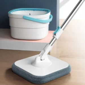 Spin Mop and Bucket Set with Dirty and Clean Water Separation System, Self-Wringing 360° Rotating Flat Mop, Hands-Free Self