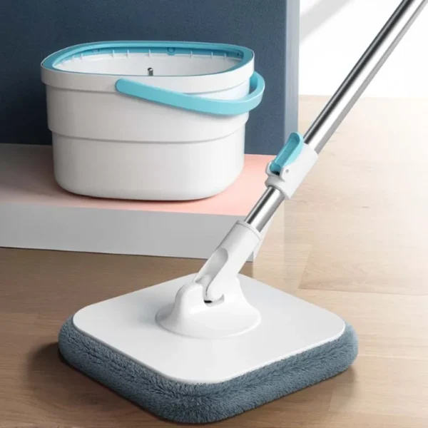 Spin Mop and Bucket Set with Dirty and Clean Water Separation System, Self-Wringing 360° Rotating Flat Mop, Hands-Free Self