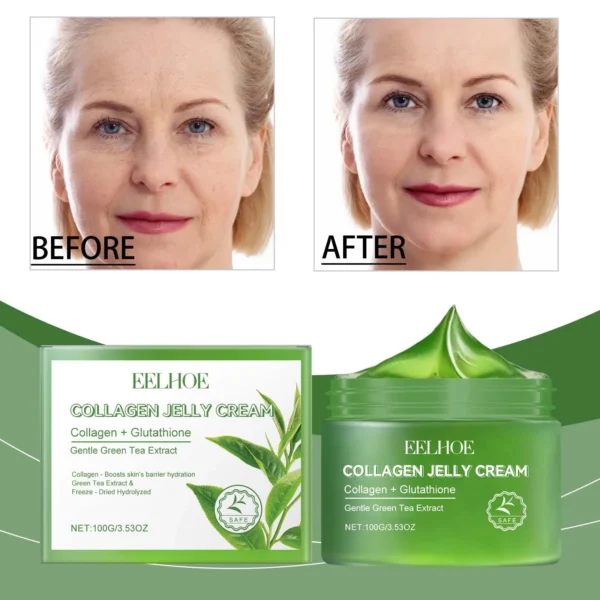 EELHOE Green Tea Collagen Jelly Cream Gentle Moisturizing Facial Soothing Dry Skin Enhance Skin Elasticity Deeply Hydrate Cream - Image 6