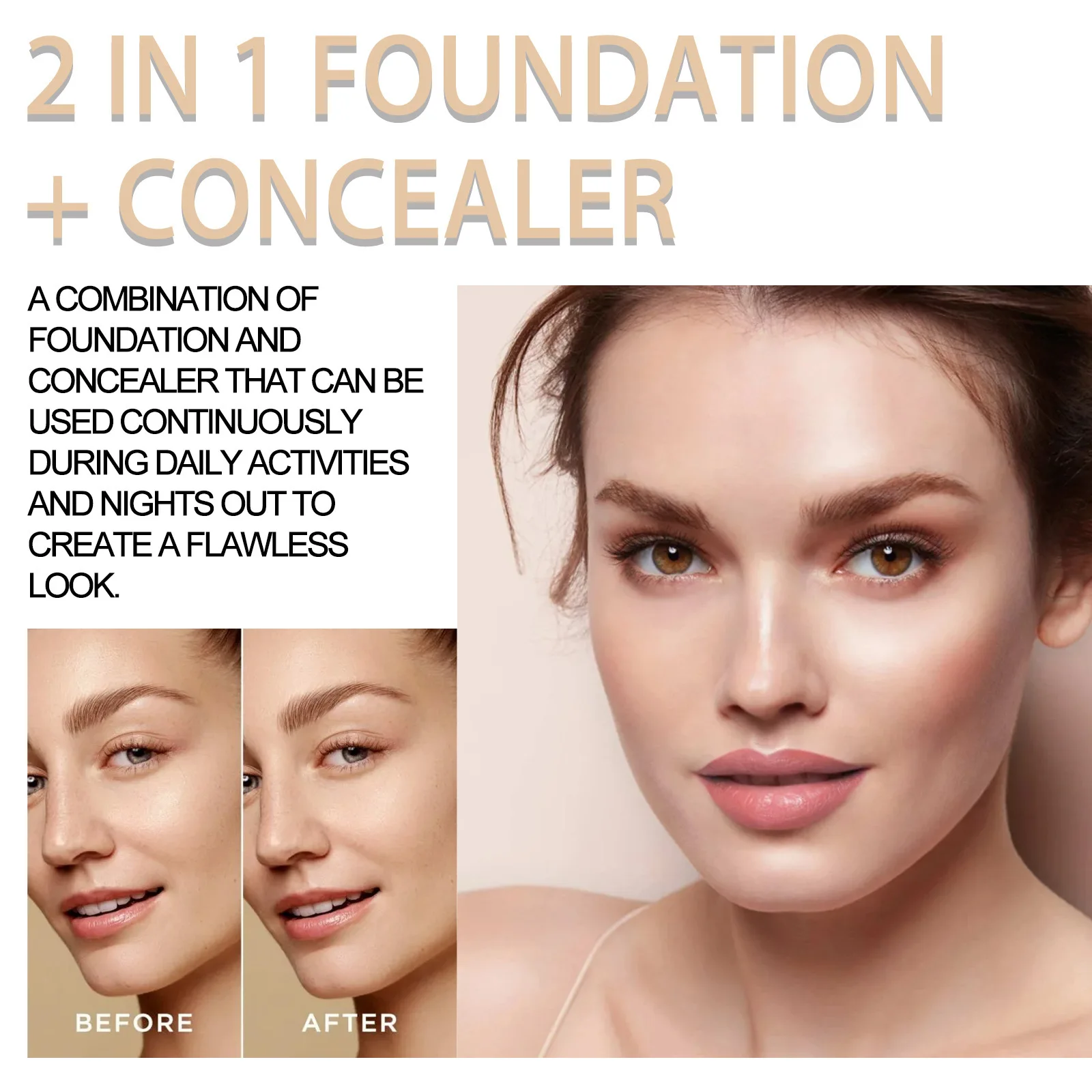 Jaysuing 7ml 2in1 Concealer Foundation Makeup Pen Dark Circle Cover Blemish Long-Lasting Concealing Face Brightening Contouring - Image 3