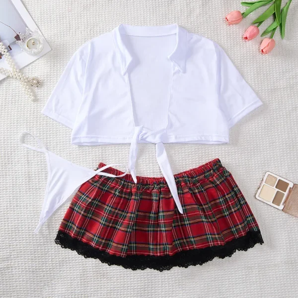 Women's Sexy Lingerie Two Piece Lace Outfits Tie Top Skirt Women's Cosplay Uniform Lingerie Sets - Image 5