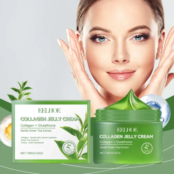EELHOE Green Tea Collagen Jelly Cream Gentle Moisturizing Facial Soothing Dry Skin Enhance Skin Elasticity Deeply Hydrate Cream - Image 3