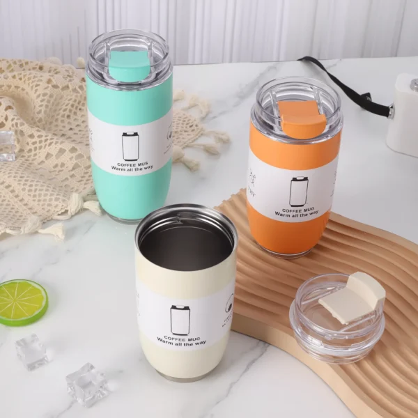 15oz Insulated Stainless Steel Tumbler | Vacuum Sealed Travel Coffee Mug | Reusable Thermal Cup With Lid & Paracord Handle| Leak