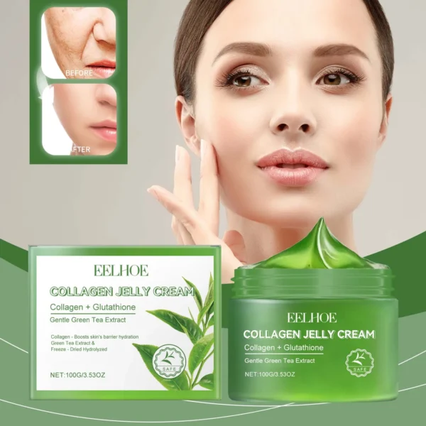EELHOE Green Tea Collagen Jelly Cream Gentle Moisturizing Facial Soothing Dry Skin Enhance Skin Elasticity Deeply Hydrate Cream - Image 2
