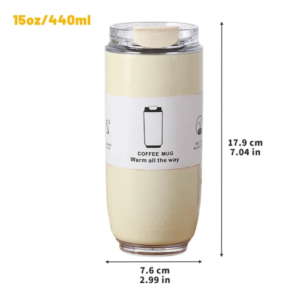 15oz Insulated Stainless Steel Tumbler | Vacuum Sealed Travel Coffee Mug | Reusable Thermal Cup With Lid & Paracord Handle| Leak - Image 2