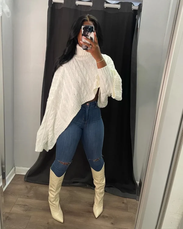 Autumn Winter Casual Women Sweater Solid Color Turtleneck Crop Top Knitted Pullover Sweater Women Casual Top - Image 2