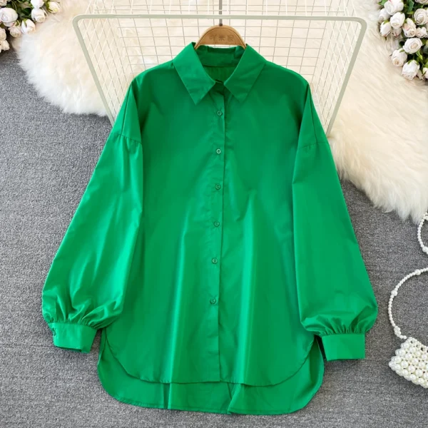 Women Shirt Woman ANSZNTK Spring Autumn ANSZKTN Loose Long-Sleeved Asymmetric Blouse Shirt - Image 3