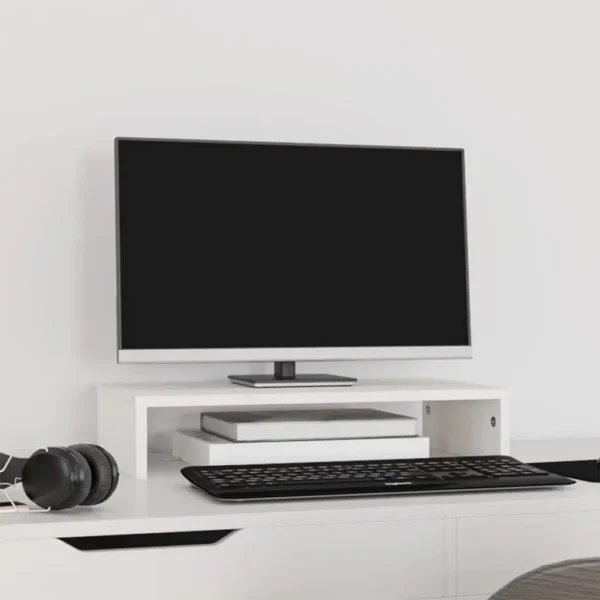 W2B VidaXL Solid Wood Pine Monitor Stand White 19.7x10.6x3.9" Durable Laptop Stand - Image 2