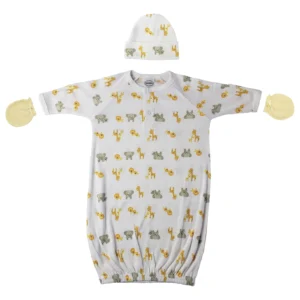 UD2 Unisex Printed Gown Cap and Mittens 3-Pc Baby Clothing Set for Preemie Boy & Girl-Model NC_0246