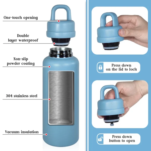 US Warehouse 26oz Stainless Steel Tumbler Leak-Proof Outdoor Camping Thermal Water Bottle Handle Hot Cold Thermal 800ml - Image 4